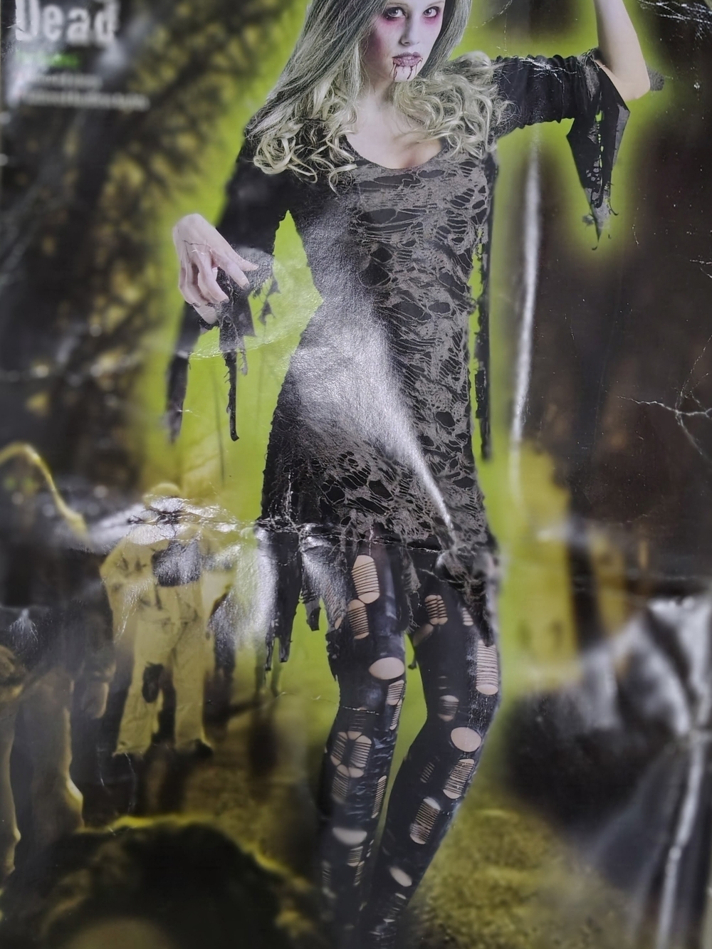 Living Dead Gothic Zombie Ripped Deconstructed Halloween Party Wig & Costume S-M